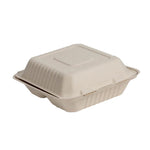 Oak PLUS 8 inch Natural Compostable & Disposable Sugarcane Sectional Clamshell Containers, 300 Pack