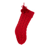 Oak PLUS 24"L Knitted Polyester Christmas Stocking w/Pom Pom Ball-Red