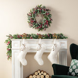 Oak PLUS 21"L White Plush Christmas Stocking with Complimentary Reindeer Ornament