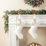 Oak PLUS 21"L White Plush Christmas Stocking with Complimentary Reindeer Ornament