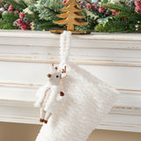 Oak PLUS 21"L White Plush Christmas Stocking with Complimentary Reindeer Ornament