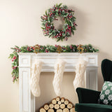 Oak PLUS 22"L White Knitted Christmas Stocking with Pompon Tassel