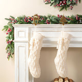 Oak PLUS 22"L White Knitted Christmas Stocking with Pompon Tassel