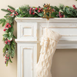 Oak PLUS 22"L White Knitted Christmas Stocking with Pompon Tassel