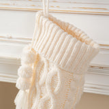 Oak PLUS 22"L White Knitted Christmas Stocking with Pompon Tassel