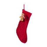 Oak PLUS 22"L Red Knitted Christmas Stocking with Complimentary Gingerbread Man Ornament