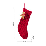 Oak PLUS 22"L Red Knitted Christmas Stocking with Complimentary Gingerbread Man Ornament