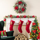 Oak PLUS 22"L Red Knitted Christmas Stocking with Complimentary Gingerbread Man Ornament