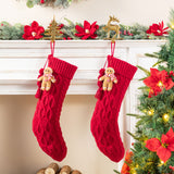 Oak PLUS 22"L Red Knitted Christmas Stocking with Complimentary Gingerbread Man Ornament