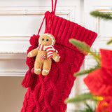 Oak PLUS 22"L Red Knitted Christmas Stocking with Complimentary Gingerbread Man Ornament