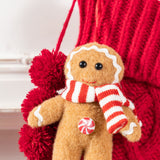 Oak PLUS 22"L Red Knitted Christmas Stocking with Complimentary Gingerbread Man Ornament