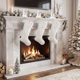 Oak PLUS 24"L White Textured Plush Christmas Stocking