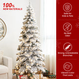 Oak PLUS 7.5ft Pre-Lit Flocked Layered Slim Spruce Artificial Christmas Tree with 350 Warm White Lights