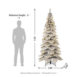 Oak PLUS 7.5ft Pre-Lit Flocked Layered Slim Spruce Artificial Christmas Tree with 350 Warm White Lights