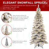 Oak PLUS 7.5ft Pre-Lit Flocked Layered Slim Spruce Artificial Christmas Tree with 350 Warm White Lights