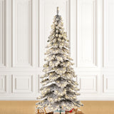 Oak PLUS 7.5ft Pre-Lit Flocked Layered Slim Spruce Artificial Christmas Tree with 350 Warm White Lights
