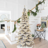 Oak PLUS 7.5ft Pre-Lit Flocked Layered Slim Spruce Artificial Christmas Tree with 350 Warm White Lights
