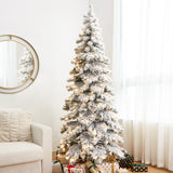 Oak PLUS 7.5ft Pre-Lit Flocked Layered Slim Spruce Artificial Christmas Tree with 350 Warm White Lights