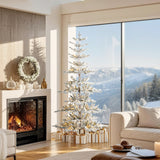 Oak PLUS 7ft Deluxe Pre-Lit Flocked Slim Fir Artificial Christmas Tree with 400 Warm White Lights
