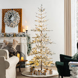 Oak PLUS 7ft Deluxe Pre-Lit Flocked Slim Fir Artificial Christmas Tree with 400 Warm White Lights