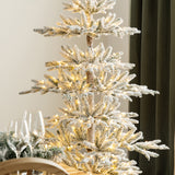 Oak PLUS 7ft Deluxe Pre-Lit Flocked Slim Fir Artificial Christmas Tree with 400 Warm White Lights