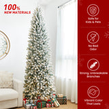 Oak PLUS 9ft Pre-Lit Flocked Pencil Fir Artificial Christmas Tree with 600 Warm White Lights