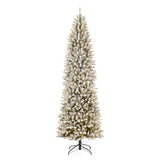 Oak PLUS 9ft Pre-Lit Flocked Pencil Fir Artificial Christmas Tree with 600 Warm White Lights