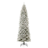 Oak PLUS 9ft Pre-Lit Flocked Pencil Fir Artificial Christmas Tree with 600 Warm White Lights