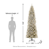 Oak PLUS 9ft Pre-Lit Flocked Pencil Fir Artificial Christmas Tree with 600 Warm White Lights