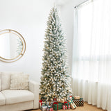 Oak PLUS 9ft Pre-Lit Flocked Pencil Fir Artificial Christmas Tree with 600 Warm White Lights