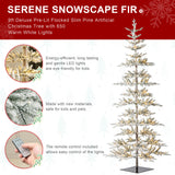 Oak PLUS 9ft Deluxe Pre-Lit Flocked Slim Fir Artificial Christmas Tree with 650 Warm White Lights