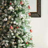 Oak PLUS 11ft Pre-Lit Flocked Pencil Fir Artificial Christmas Tree with 950 Warm White Lights