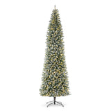 Oak PLUS 11ft Pre-Lit Flocked Pencil Fir Artificial Christmas Tree with 950 Warm White Lights