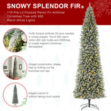 Oak PLUS 11ft Pre-Lit Flocked Pencil Fir Artificial Christmas Tree with 950 Warm White Lights