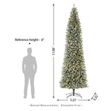 Oak PLUS 11ft Pre-Lit Flocked Pencil Fir Artificial Christmas Tree with 950 Warm White Lights
