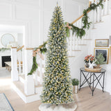 Oak PLUS 11ft Pre-Lit Flocked Pencil Fir Artificial Christmas Tree with 950 Warm White Lights