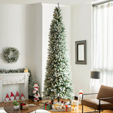 Oak PLUS 11ft Pre-Lit Flocked Pencil Fir Artificial Christmas Tree with 950 Warm White Lights