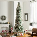 Oak PLUS 11ft Pre-Lit Flocked Pencil Fir Artificial Christmas Tree with 950 Warm White Lights