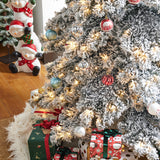 Oak PLUS 9ft Pre-Lit Flocked Layered Slim Spruce Artificial Christmas Tree with 500 Warm White Lights