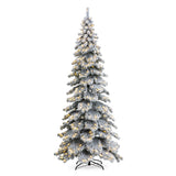 Oak PLUS 9ft Pre-Lit Flocked Layered Slim Spruce Artificial Christmas Tree with 500 Warm White Lights