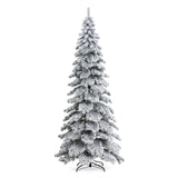 Oak PLUS 9ft Pre-Lit Flocked Layered Slim Spruce Artificial Christmas Tree with 500 Warm White Lights