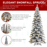 Oak PLUS 9ft Pre-Lit Flocked Layered Slim Spruce Artificial Christmas Tree with 500 Warm White Lights