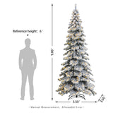 Oak PLUS 9ft Pre-Lit Flocked Layered Slim Spruce Artificial Christmas Tree with 500 Warm White Lights