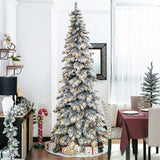 Oak PLUS 9ft Pre-Lit Flocked Layered Slim Spruce Artificial Christmas Tree with 500 Warm White Lights