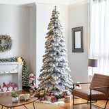 Oak PLUS 9ft Pre-Lit Flocked Layered Slim Spruce Artificial Christmas Tree with 500 Warm White Lights