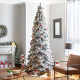 Oak PLUS 9ft Pre-Lit Flocked Layered Slim Spruce Artificial Christmas Tree with 500 Warm White Lights