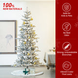 Oak PLUS 8ft Deluxe Pre-Lit Flocked Slim Fir Artificial Christmas Tree with 450 Warm White Lights