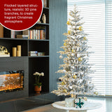 Oak PLUS 8ft Deluxe Pre-Lit Flocked Slim Fir Artificial Christmas Tree with 450 Warm White Lights