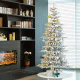 Oak PLUS 8ft Deluxe Pre-Lit Flocked Slim Fir Artificial Christmas Tree with 450 Warm White Lights