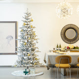 Oak PLUS 8ft Deluxe Pre-Lit Flocked Slim Fir Artificial Christmas Tree with 450 Warm White Lights
